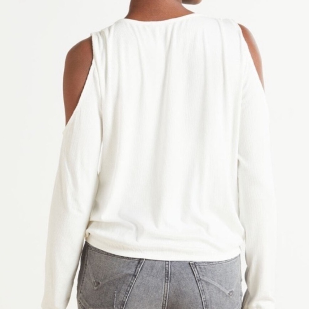 NWT Allison Joy from Evereve White Open Shoulder Ribbed Top SZ M - Picture 7 of 12